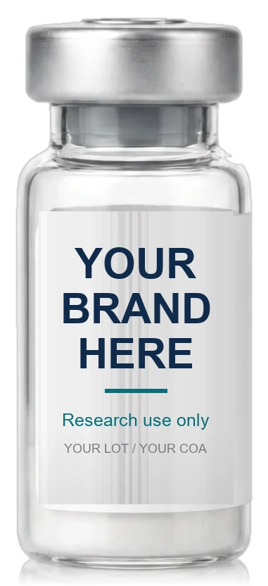Research vial whose label reads YOUR BRAND HERE
