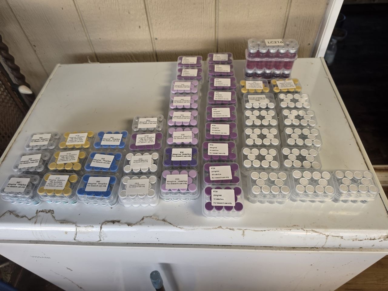A full tray of BeiBangAn peptide kits in stock
